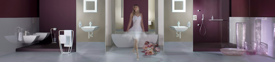 Badrumsinredning / handfat / blandare / toalettstol och dusch ur serie Mimi - Gessi by Cellier